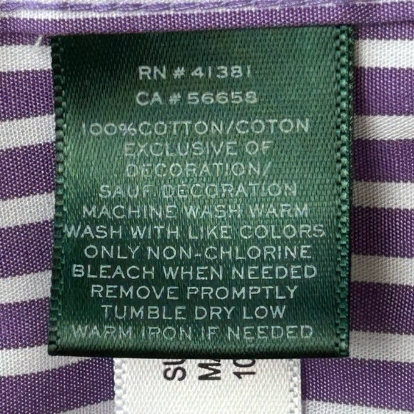 NWOT RALPH LAUREN sM ‘Non Iron’ purple striped shirt-silky hi thread ct cotton - Picture 4 of 6